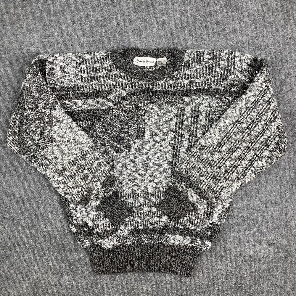 Michael Gerald Sweater Womens Large Gray Black Pattern‎ Knit Crewneck